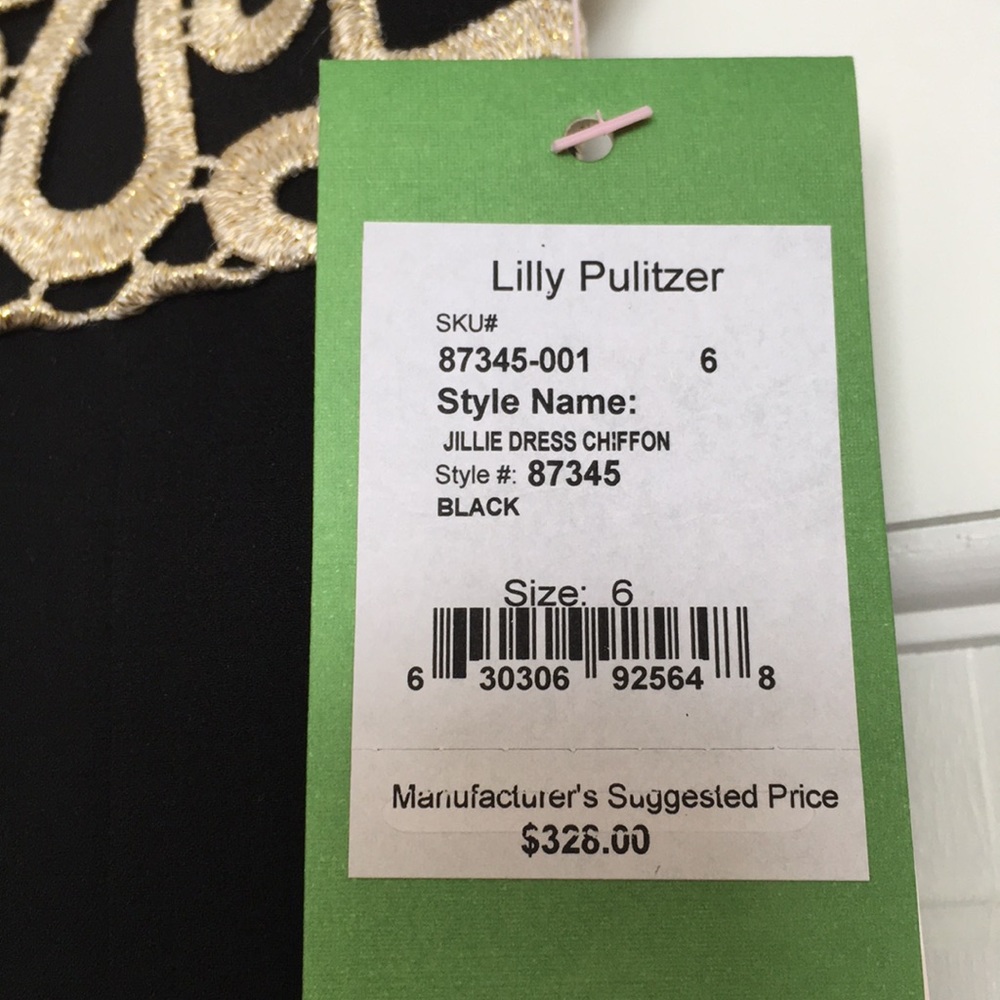 NWT Lilly Pulitzer black dress,gold trim, pleated - Picture 3 of 6